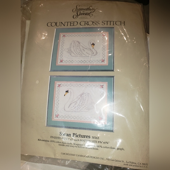 1984 Sealed CANDAMAR SWANS PICTURE Counted Cross Stitch Kit X 2 - Picture 2 of 4